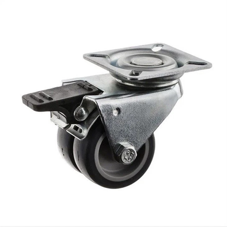 Swivel Plate Type TPR Twin Wheel Furniture Caster With Brake